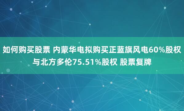 如何购买股票 内蒙华电拟购买正蓝旗风电60%股权与北方多伦75.51%股权 股票复牌